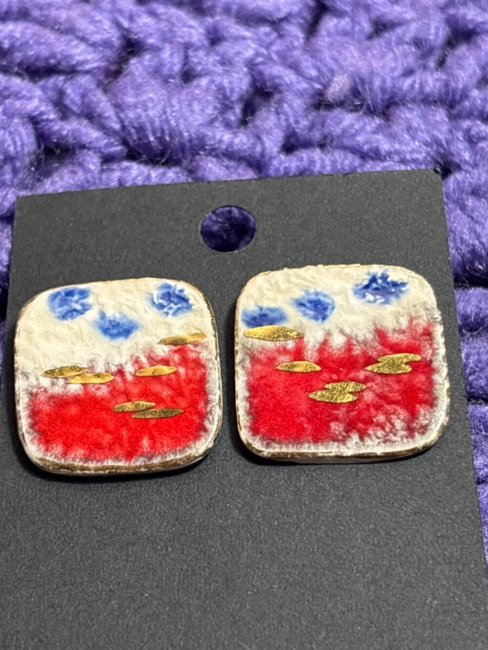 Vintage Abstract Art to Wear Square Stud Earrings 7/8 inch